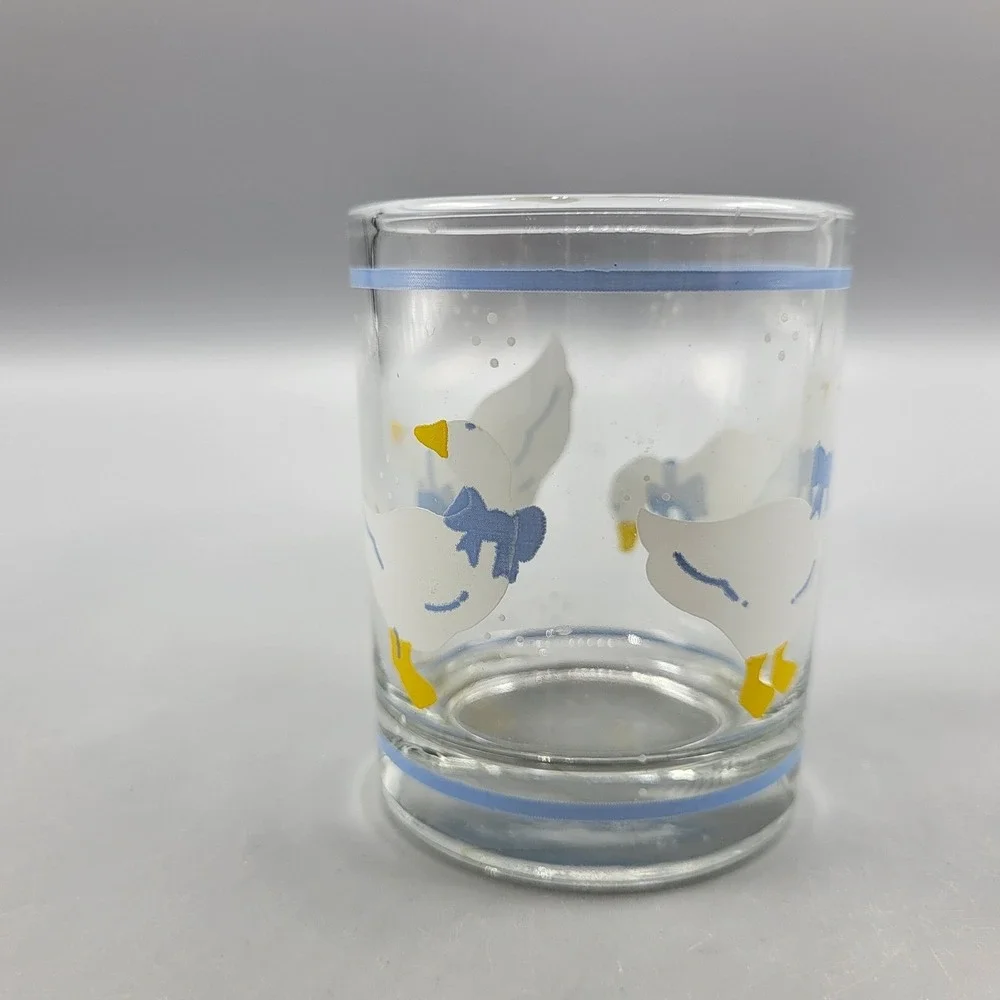 Votive Candleholder Glass Small Vintage Country Goose Blue Bow Clear Replacement